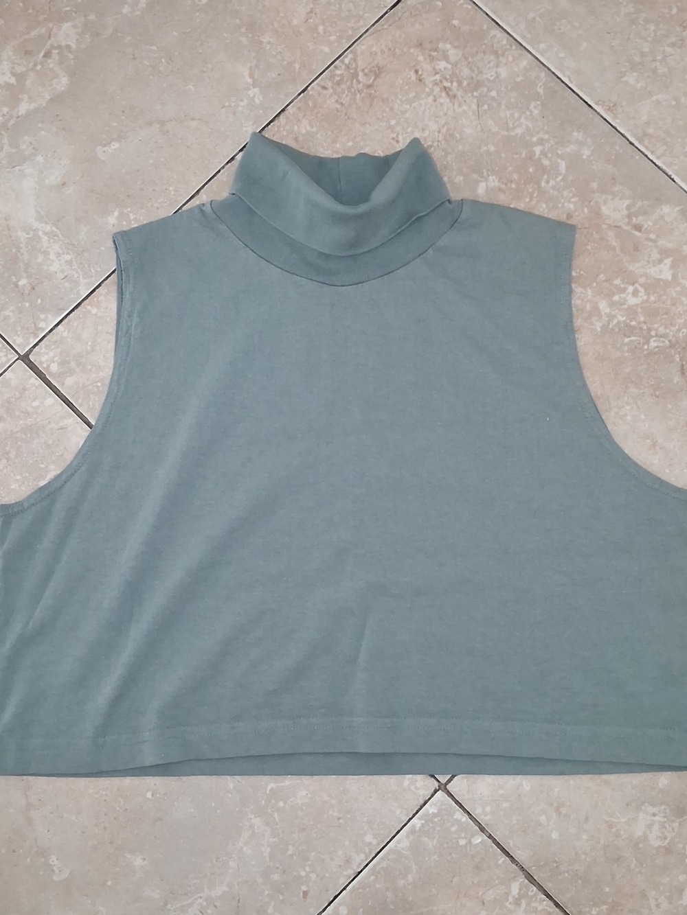 Sleeveless Turtle Neck Crop Top - Slate Green